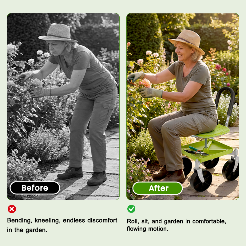 Garden Rolling Cart Seat with 360° Universal Wheels