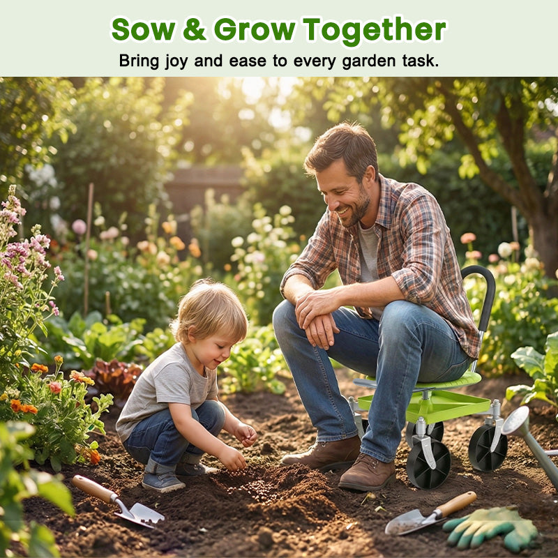 Garden Rolling Cart Seat with 360° Universal Wheels